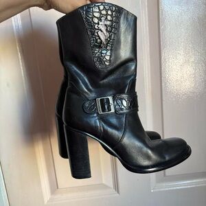 Harley-Davidson Black Croc-Embossed Heeled Boots